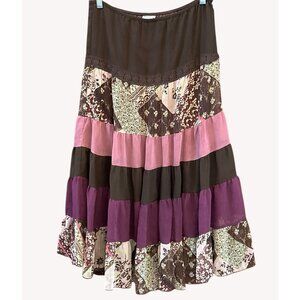 Vintage Y2K Tammy Bohemian Patchwork Tiered Maxi Skirt Folkcore Earthy Cottage